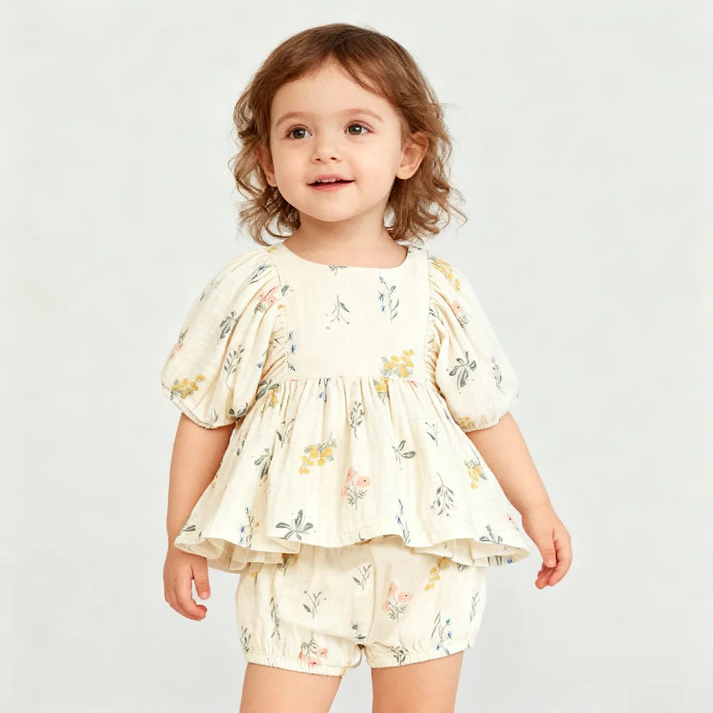 Spring Summer Infant Girl Clothes Set Cute Pure Cotton Girl Blouse + Shorts Toddler Baby Clothes