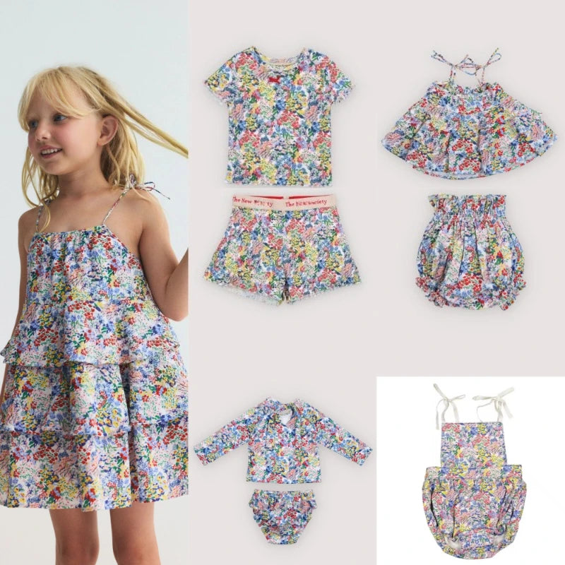 Baby Sets Spring/Summer TNS26 New Girl Printed Short-sleeved T-shirt Shorts Baby Blouse Bloomers Romper