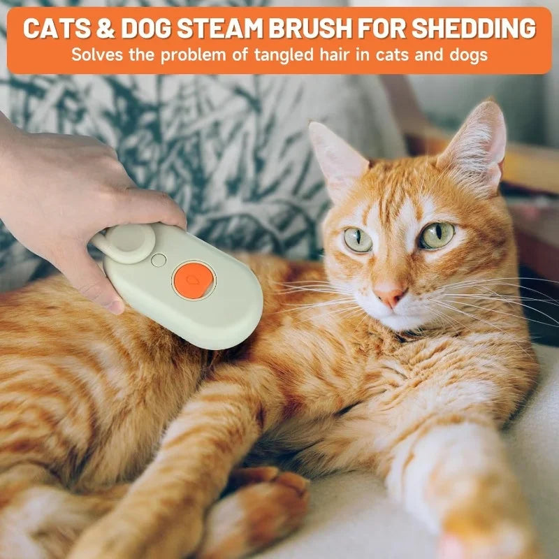 Steamy Pet Grooming Kit: Water Spray Massage Brush for Cats Dogs, Skin-Friendly Silicone Teeth, USB Charging Hair Cleaner