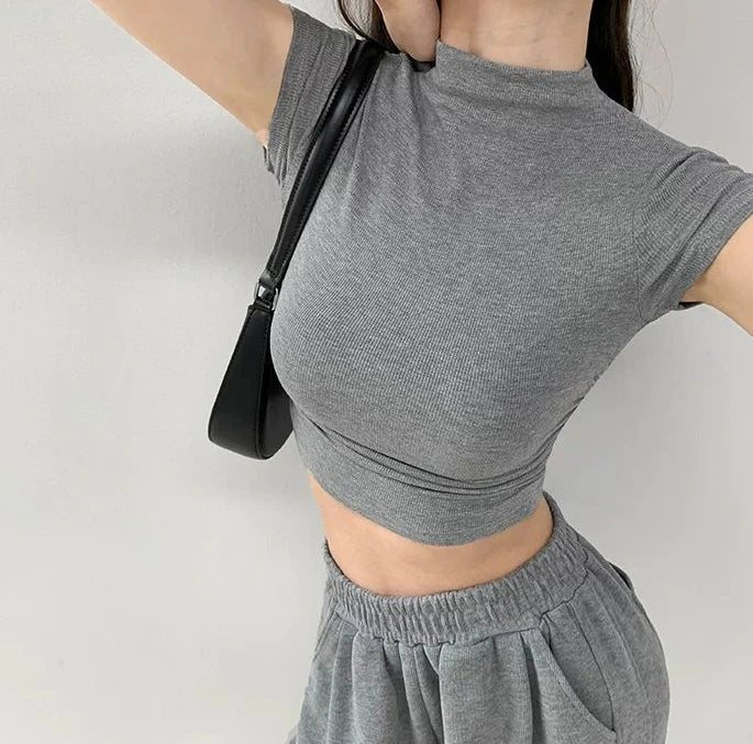 T Shirt For Women Crop Slim Turtleneck Solid Color Tops Woman Y2k Fashion Korea Polyester Cheap Clothes Youthful Goth Korean Tee