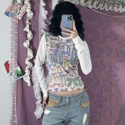 Graphic T Shirts For Women Clothing Long Sleeve Camisetas O-neck Feminist Shirt Y2k Accessories Sweet Tops Slim Fit Ropa Mujer