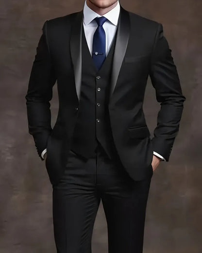 Elegant Men's Suit Sets- Slim Fit Tuxedo Set for Weddings & Formal Occasions, Black Suit