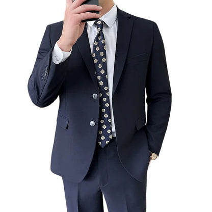 Suit (Blazer+ Pants) Fashion Men Solid color Business Wedding Work Casual Slim Professional Dress Groom Best Man Gentleman Suit