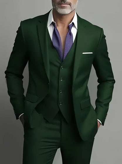 Men's Business Casual Suit for Weddings, Genuine Blazer, Vest and Pants, Big & Tall,Slim Fit Waistcoat, Dress Trousers, US Size