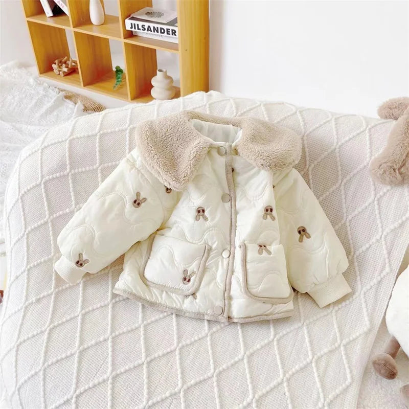 Spring Autumn Clothes Jacket For Girls New Children Cute Outerwear Sweet Girl Cartoon Prints Overcoat Lapel Long-Sleeves Coat