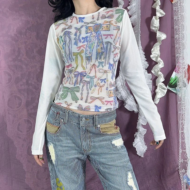 Graphic T Shirts For Women Clothing Long Sleeve Camisetas O-neck Feminist Shirt Y2k Accessories Sweet Tops Slim Fit Ropa Mujer