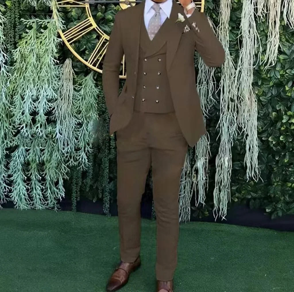 Men's slim-fit three-piece suit，Three-piece set of vest, blazer and trousers，Ideal for weddings, business and formal occasions