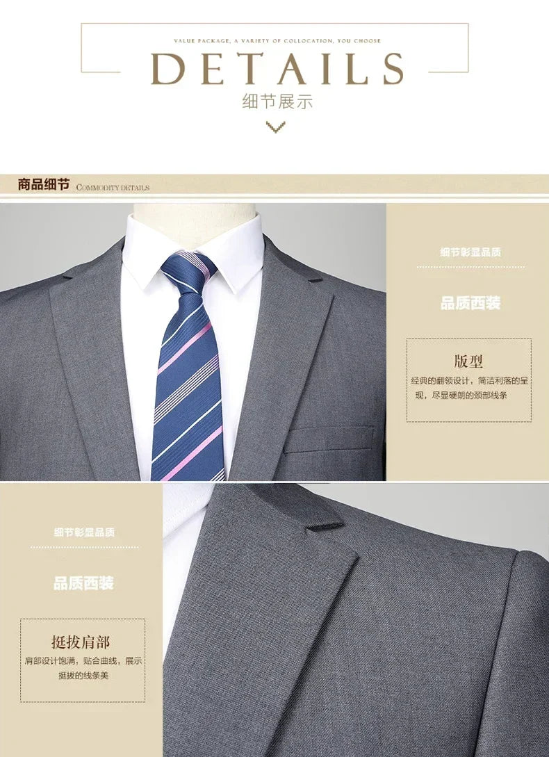 Suit (Blazer+Pants) Men's Fashion Business Outdoor Gentleman Trend Solid Color Casual Slim-fit Wedding Host Gentleman Suit S-6XL