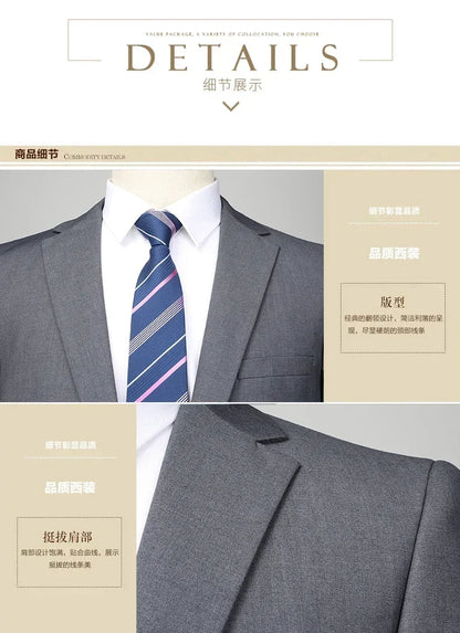 Suit (Blazer+Pants) Men's Fashion Business Outdoor Gentleman Trend Solid Color Casual Slim-fit Wedding Host Gentleman Suit S-6XL