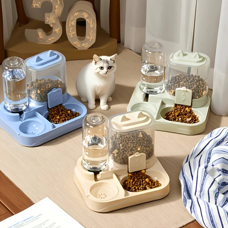 2-in-1 Large Automatic Cat Feeder & Waterer, No Battery Dry Wet Food Separation for Indoor Pets, Transparent Design