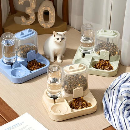 2-in-1 Large Automatic Cat Feeder & Waterer, No Battery Dry Wet Food Separation for Indoor Pets, Transparent Design