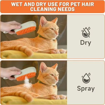 Steamy Pet Grooming Kit: Water Spray Massage Brush for Cats Dogs, Skin-Friendly Silicone Teeth, USB Charging Hair Cleaner