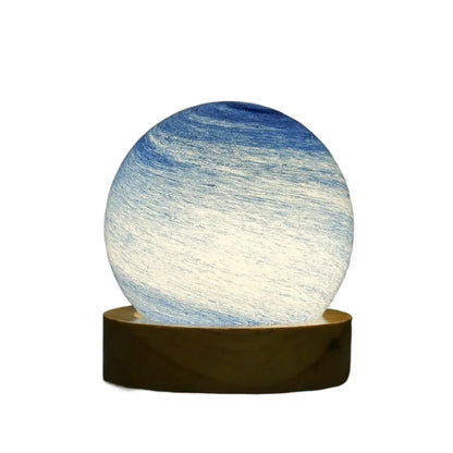 USB Plug in 3D Planet Glass Lamp With Wooden Stand 3 Color Light Galaxy Crystal Ball Dimmable Luminous Glass Sphere