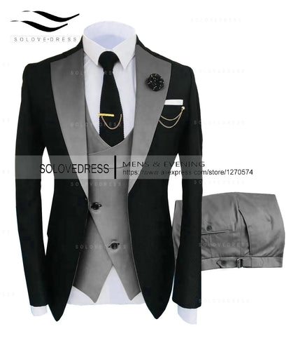 ( Jacket + Vest + Pants )Suits for Mens 2024 Casual Business Suit High-end Social Formal Suit 3 Pcs Set Groom Wedding Men