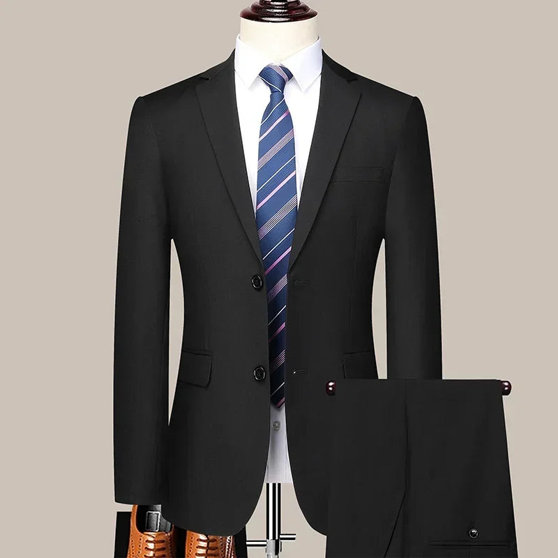 Suit (Blazer+Pants) Men's Fashion Business Outdoor Gentleman Trend Solid Color Casual Slim-fit Wedding Host Gentleman Suit S-6XL