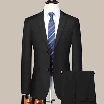 Suit (Blazer+Pants) Men's Fashion Business Outdoor Gentleman Trend Solid Color Casual Slim-fit Wedding Host Gentleman Suit S-6XL