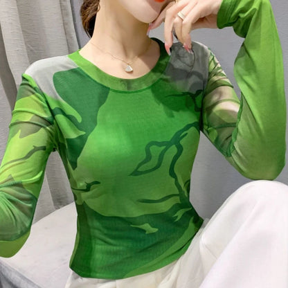 Woman T-shirt 2025 Mesh Skinny Tshirt Top for Women ClothingWith Print Original Fitted Simple Cheap Stylish Cool Beautiful Tee