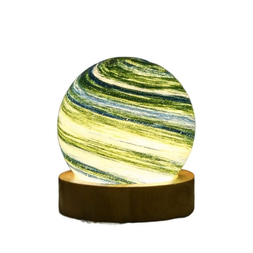 USB Plug in 3D Planet Glass Lamp With Wooden Stand 3 Color Light Galaxy Crystal Ball Dimmable Luminous Glass Sphere