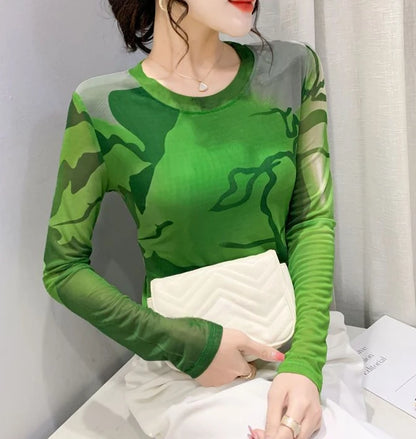 Woman T-shirt 2025 Mesh Skinny Tshirt Top for Women ClothingWith Print Original Fitted Simple Cheap Stylish Cool Beautiful Tee