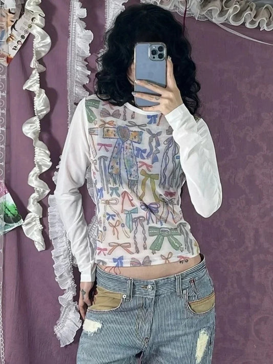 Graphic T Shirts For Women Clothing Long Sleeve Camisetas O-neck Feminist Shirt Y2k Accessories Sweet Tops Slim Fit Ropa Mujer