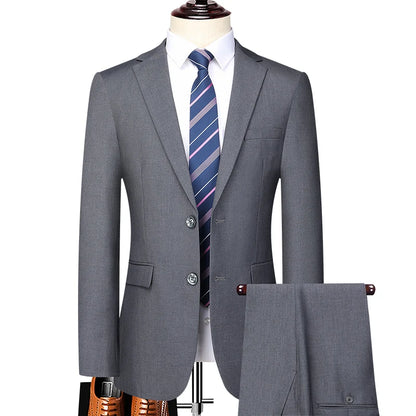 Suit  (Blazer+ Trousers) Men's Casual Formal Business Gentleman Solid Color Hosting Four Seasons Slimming Wedding Fashion Suit