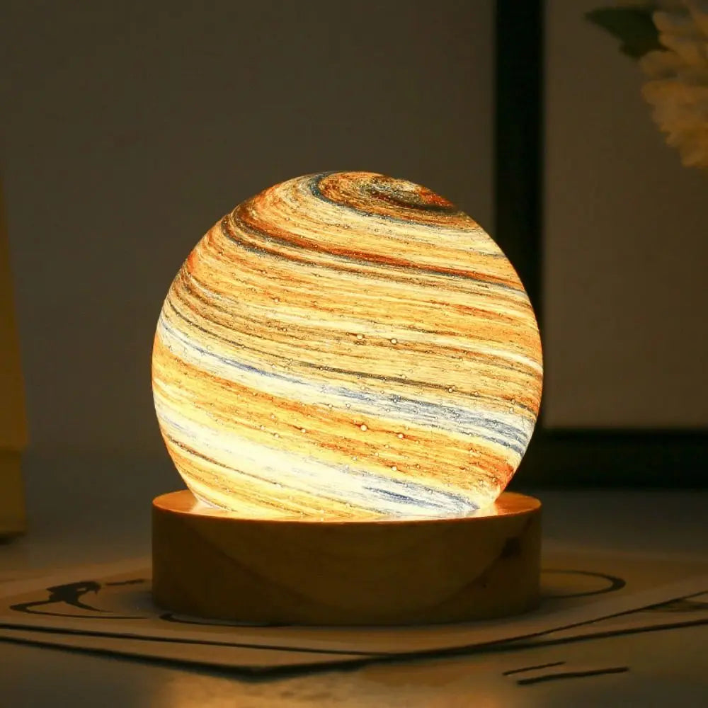 USB Plug in 3D Planet Glass Lamp With Wooden Stand 3 Color Light Galaxy Crystal Ball Dimmable Luminous Glass Sphere