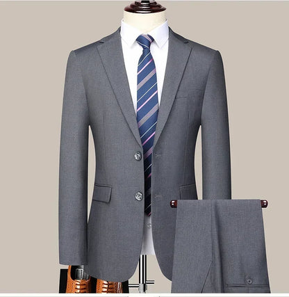 Suit (Blazer+Pants) Men's Fashion Business Outdoor Gentleman Trend Solid Color Casual Slim-fit Wedding Host Gentleman Suit S-6XL