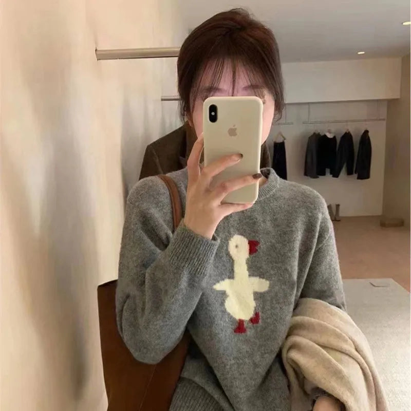Women's new wool sweater high-end O-neck embroidered pullover sweater autumn and winter loose fashion shirt casual warm knit top