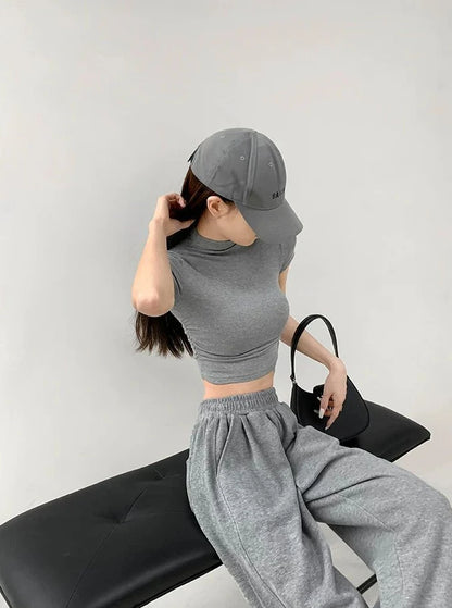T Shirt For Women Crop Slim Turtleneck Solid Color Tops Woman Y2k Fashion Korea Polyester Cheap Clothes Youthful Goth Korean Tee