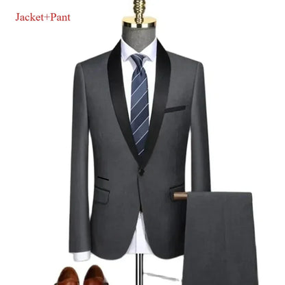 New Men's 2/3 Pieces Suit Formal Business Notch Lapel Slim Fit Tuxedos Best Man Blazer For Wedding Dress