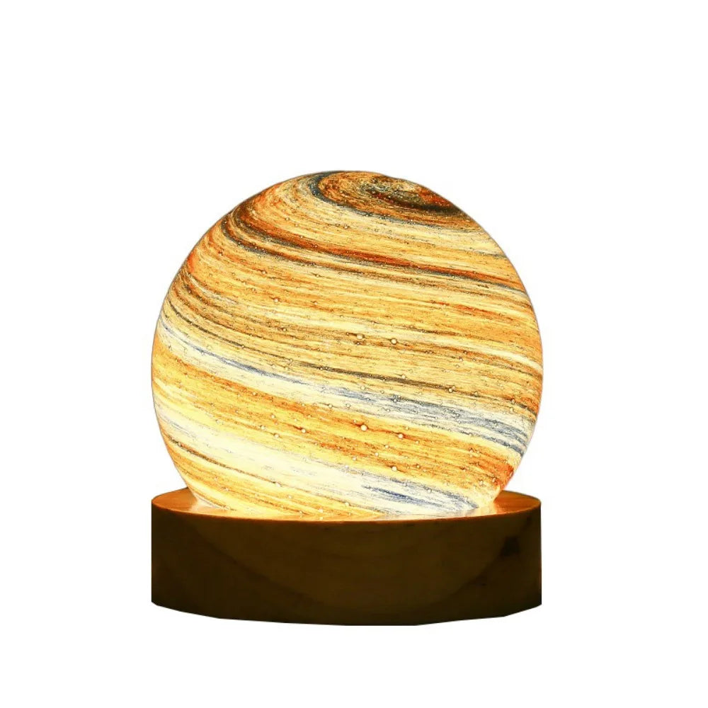 USB Plug in 3D Planet Glass Lamp With Wooden Stand 3 Color Light Galaxy Crystal Ball Dimmable Luminous Glass Sphere