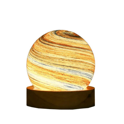 USB Plug in 3D Planet Glass Lamp With Wooden Stand 3 Color Light Galaxy Crystal Ball Dimmable Luminous Glass Sphere