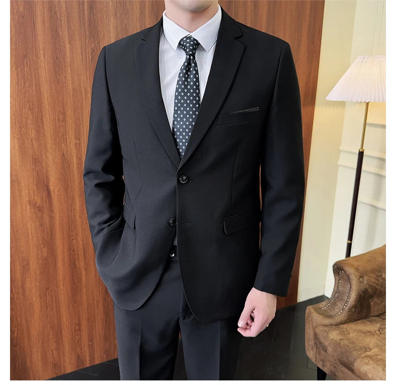 Suit (Blazer+ Pants) Fashion Men Solid color Business Wedding Work Casual Slim Professional Dress Groom Best Man Gentleman Suit