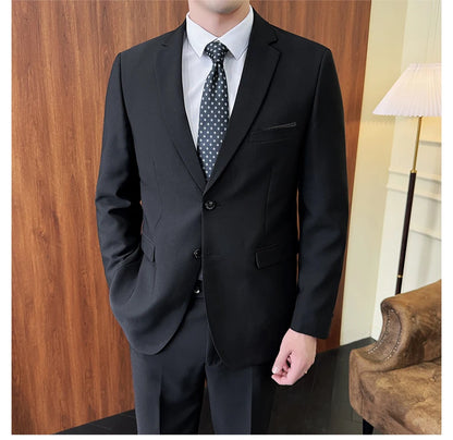 Suit (Blazer+ Pants) Fashion Men Solid color Business Wedding Work Casual Slim Professional Dress Groom Best Man Gentleman Suit