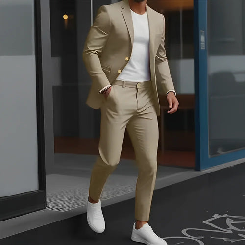 Formal Suit for Mens Business Work Clothes Office Jacket Pants 2-Piece Suit Wedding Groom Tuxedo 2-Button Blazer