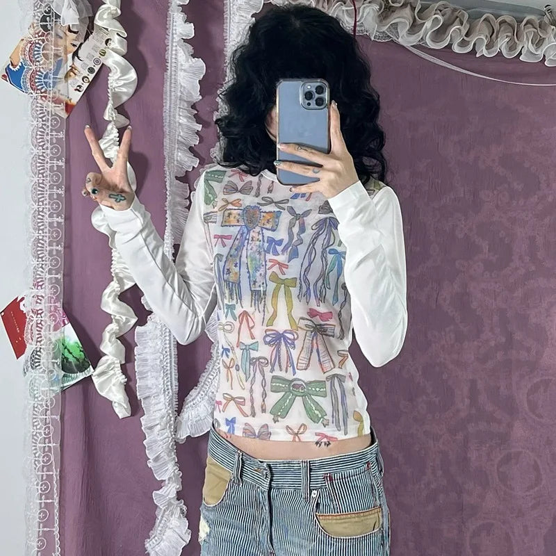 Graphic T Shirts For Women Clothing Long Sleeve Camisetas O-neck Feminist Shirt Y2k Accessories Sweet Tops Slim Fit Ropa Mujer