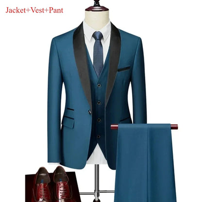 New Men's 2/3 Pieces Suit Formal Business Notch Lapel Slim Fit Tuxedos Best Man Blazer For Wedding Dress