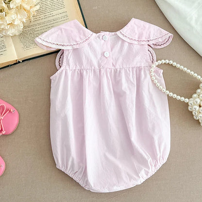 Summer 0-24M Baby Girl Clothing Petal Collar Newborn Baby Girl Romper Sleeveless Cotton Splicing Toddler Baby Girls Jumpsuit