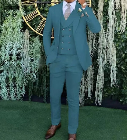 Men's slim-fit three-piece suit，Three-piece set of vest, blazer and trousers，Ideal for weddings, business and formal occasions