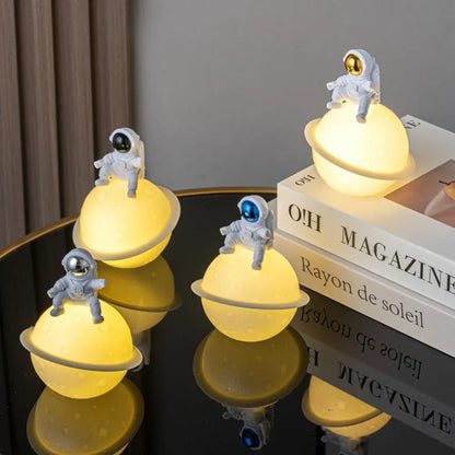 Home Decoration Portable Astronaut Moon Night Light Creative Cute Desktop Luminous Planet Lamp Cartoon Bedside Light Christmas