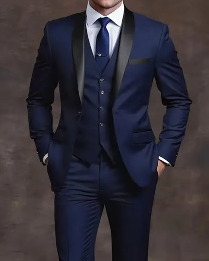 Elegant Men's Suit Sets- Slim Fit Tuxedo Set for Weddings & Formal Occasions, Black Suit