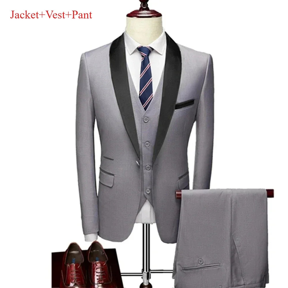 New Men's 2/3 Pieces Suit Formal Business Notch Lapel Slim Fit Tuxedos Best Man Blazer For Wedding Dress