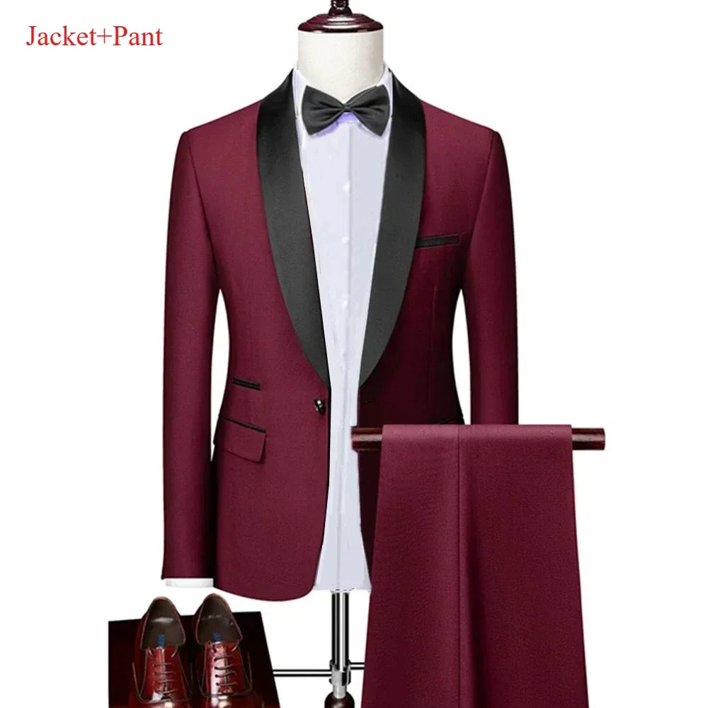 New Men's 2/3 Pieces Suit Formal Business Notch Lapel Slim Fit Tuxedos Best Man Blazer For Wedding Dress