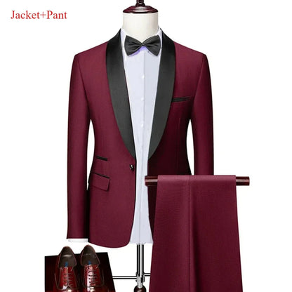 New Men's 2/3 Pieces Suit Formal Business Notch Lapel Slim Fit Tuxedos Best Man Blazer For Wedding Dress