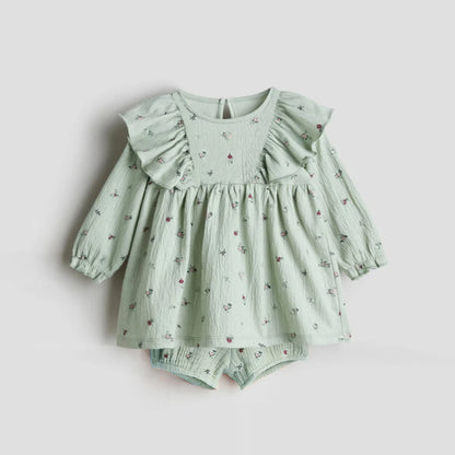 Spring Baby Girl Clothes Suit Organic Cotton Long Sleeve Top + Shorts Cute Summer Newborn Toddler Clothes Outfits
