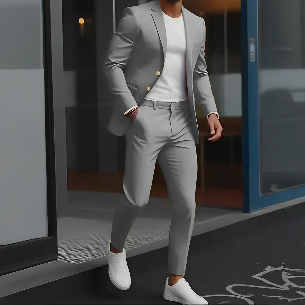 Formal Suit for Mens Business Work Clothes Office Jacket Pants 2-Piece Suit Wedding Groom Tuxedo 2-Button Blazer