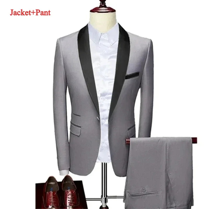 New Men's 2/3 Pieces Suit Formal Business Notch Lapel Slim Fit Tuxedos Best Man Blazer For Wedding Dress