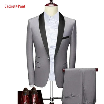 New Men's 2/3 Pieces Suit Formal Business Notch Lapel Slim Fit Tuxedos Best Man Blazer For Wedding Dress