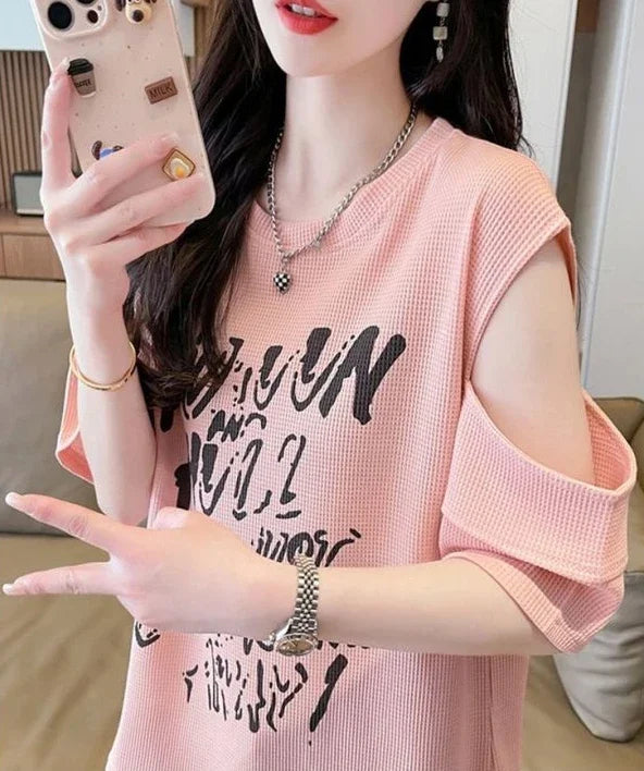 T Shirt For Women Off Shoulder Graphic Tops Woman Green Summer Outfit Fashion Women's Clothing 2025 Female Wholesale Clothes