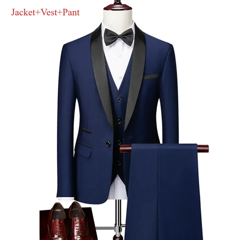 New Men's 2/3 Pieces Suit Formal Business Notch Lapel Slim Fit Tuxedos Best Man Blazer For Wedding Dress
